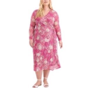 JM Collection 2X NWT Plus Size Pink Floral Long Sleeve Maxi Dress New